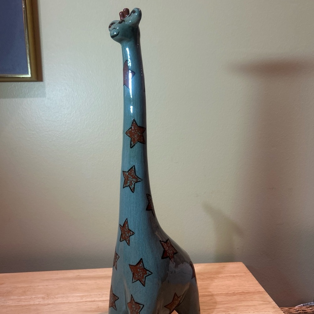 ELDRETH RARE 18” Tall RED WARE Pottery Giraffe Figurine BANK Signed 2016 STARS